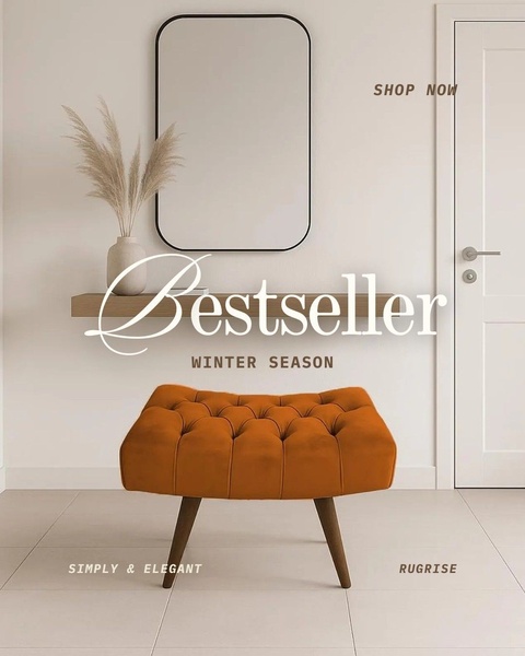 ottoman, footstool, accent chair, upholstered stool, tufted ottoman, velvet ottoman, furniture stool, bestseller push, lifestyle, luxurious, warm, neutral, orange